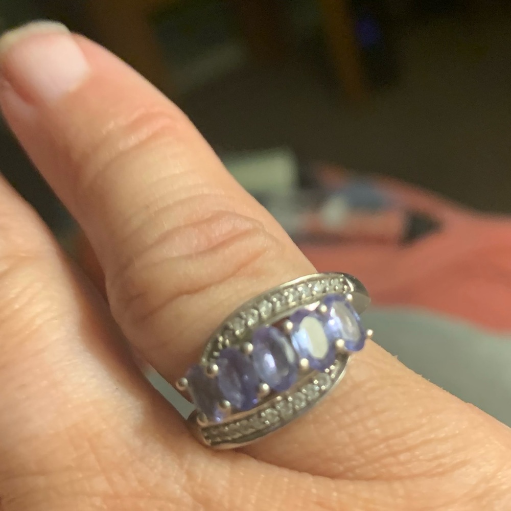 Genuine tanzanite & Zircon sterling silver ring - Picture 5 of 8
